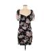 Haute Monde Cocktail Dress - Bodycon Plunge Short sleeves: Black Floral Dresses - Women's Size Medium
