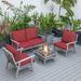 LeisureMod Walbrooke Modern Grey Patio Conversation With Square Fire Pit With Slats Design & Tank Holder - Leisuremod WGRS-27-20-57-31-R