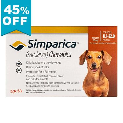 45% Off Simparica For Dogs 11.1-22 Lbs (Brown) 6 Doses