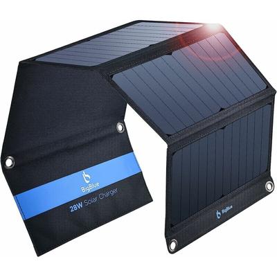 BigBlue 28W Tragbar Solar Ladegerät 2-Port USB(5V/4A insgesamt), IPX4, Solarpanel mit Digital