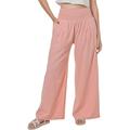 Lofbaz Damen Sommer Fließend Baumwolle Leinen Palazzo Weite Hosen Strand Hohe Taille Hose Boho Lange Loungehose mit Taschen Rosa Holzrose 2XL