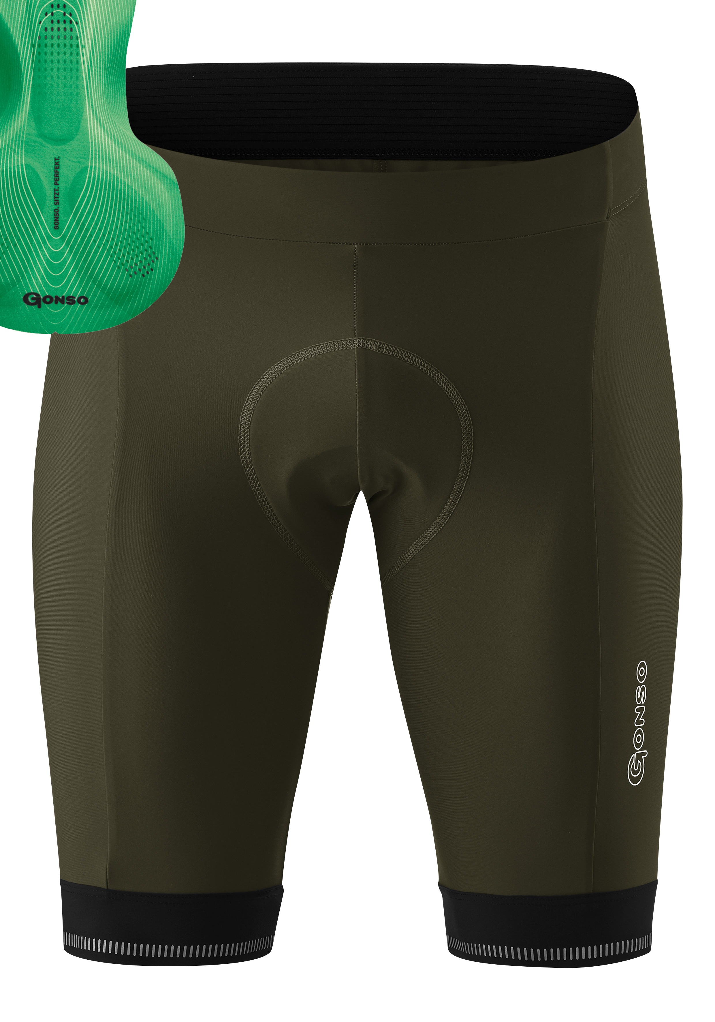 Fahrradhose GONSO "SITIVO M 0", Herren, Gr. XL, Normalgrößen, grün, 65% Polyamid, 35% Elastan, Hosen, Herren Radhose mit innovativem Sitzpolsterkonzept Image