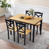 Industrial Wooden 5-Piece Dining Set with Metal Frame, Stable and Ergonomic Design