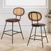 Set of 2 Height Bar Stools Faux Leather Bar Chairs w/Rattan Backrest
