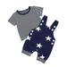 Summer Savings Clearance! Itsun Toddler Boy Outfits Toddler Kid Baby Boys Summer Striped Tee Star Print Suspenders Suit Blue 74
