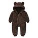 Baby Jumpsuit Newborn Baby Girls Boys Plush Cute Teddy Bear Ears Jumpsuit Warm Romper Hooded Coats Thicken Snowsuit Footed Bodysuit Autumn Winter Outwear Outfits Onesies Soild Color Pajamas