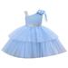 Pageant Party Dress Long Princess Wedding Sloping Collar Sleeveless Double Mesh Skirt With Bow Shoulder A Line Dress For 1 To 8 Years Party Dresses