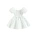 Toddler Baby Girl Dresses Short Sleeve Off Shoulder Ruffled Solid Princess A-Lined High Waist Dress