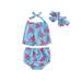 Qtinghua 3Pcs Infant Baby Girls Bikini Set Tassel Watermelon Print Halter Neck Tops Bikini Bottoms Headband Swimwear Bathing Suit Blue 12-18 Months