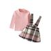 Qtinghua Toddler Baby Girl Outfits Turtleneck Knit Sweater Long Sleeve T-Shirt Tops Suspender Dress Skirt Set Fall Winter Clothes Pink 12-18 Months