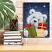The Holiday Aisle® Polar Bear & Presents by Makiko - Wrapped Canvas Print Canvas in Blue | 16 H x 12 W x 0.75 D in | Wayfair