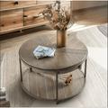 Gexpusm Round Coffee Table 2-Tier Storage Shelf Solid Wood Modern Rustic 31 L x 18 H - Dark Gray