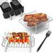 6pcs Air Fryer Rack for Double Basket Air Fryers with 4 Barbecue Sticks Brush 304 Stainless Steel Rack Air Fryer Accessories Dehydrator Rack Compatible with Most Dual Basket Air Fryer