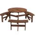 BaytoCare 6-Person Circular Outdoor Wooden Picnic Table for Patio Backyard Garden DIY w/ 3 Built-in Benches 1720lb Capacity - Brown