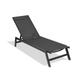 Outdoor Chaise Lounge Chair Five-Position Adjustable Aluminum Recliner with Crossbar Support for Patio&Beach&Yard&Pool Gray Frame&Black Fabric