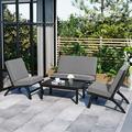 4-Piece V-shaped Seats set Acacia Solid Wood Outdoor Sofa Garden Furniture Outdoor seating Black And Gray 25AAE