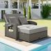 PE Wicker Rattan Double Chaise Lounge 2-Person Reclining Daybed with Adjustable Back and Cushions Free Furniture Protection Cover Gray 04AAE