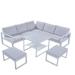 Outdoor Patio Metal Sofa Furniture Set of 6 L-Shaped Patio Conversation Steel Sofa Set with Soft Cushion Sectional Sofa Set for Backyard Garden Poolside White