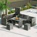 Outdoor 6-Piece All Weather PE Rattan Sofa Set Garden Patio Wicker Sectional Furniture Set with Adjustable Seat Storage Box Removable Covers and Tempered Glass Top Table Grey 05AAE