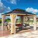 XWG-098 Outdoor Cedar Wood Hardtop Gazebo w Metal hardtop / Spruce Wood Hardtop Pergola w Asphalt roof wood 11x13AsphaltR