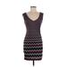 JACK Casual Dress - Bodycon Plunge Sleeveless: Gray Chevron/Herringbone Dresses - Women's Size Medium
