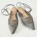 Anthropologie Shoes | Anthropologie Mariko Pointed Toe Leather Woven Ankle Tie Strappy Flat Shoes 8.5m | Color: Cream/Gray | Size: 8.5