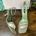 Nine West Shoes | Nine West Green Glitter Square Toe Kitten Heel Dress Sandals 12m | Color: Green | Size: 12