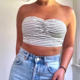 American Eagle Outfitters Tops | American Eagle Outfitters Striped Tube Top Bandeau Crop Top | Color: White | Size: S