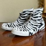Converse Shoes | Converse All Star High Top Zebra Pattern Leather And Zipper Front Sneakers | Color: Black/White | Size: 8.5