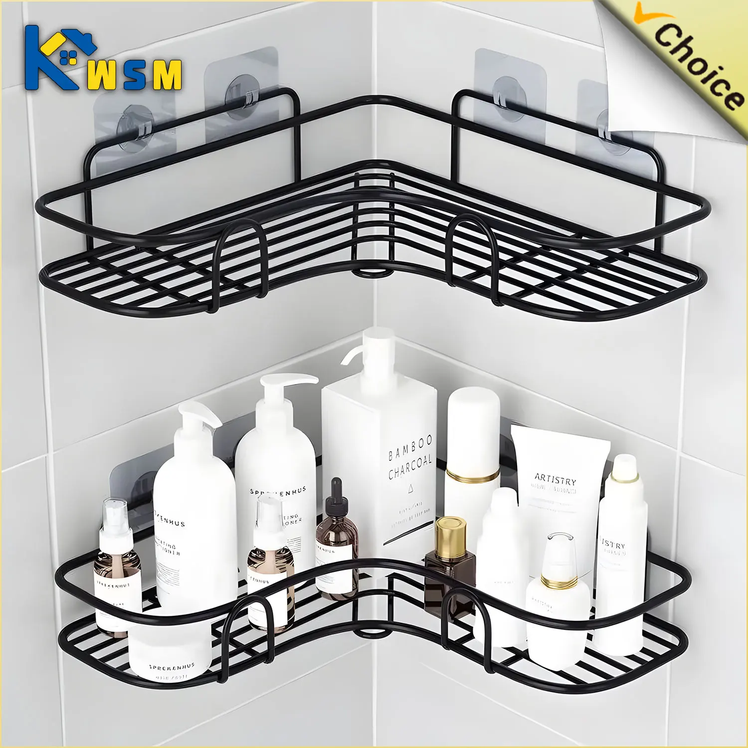Étagère métallique de salle de bain, sans perçage, étagère d'angle en métal, support d'étagère de rangement de douche, organisateur d'accessoires de salle de bains, étagère à shampoing 1/2 pièces