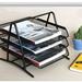 3-Tiered Storage Tray Holder Diy Metal Mesh 3-Tier Document Tray Magazine Frame Paper Files Holder For Office Desk Organizer (Black)