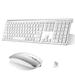 UrbanX Plug and Play Compact Rechargeable Wireless Bluetooth Full Size Keyboard and Mouse Combo for Lenovo Yoga C940 2-in-1 Laptop - Windows macOS iPadOS Android PC Mac Smartphone Tablet -White