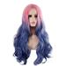 DOPI Gradient Blue Pink Wig Big Wave Ladies Fashion Wig Headgear Middle Point Wig