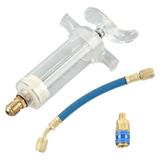 Tohuu Oil Injector 30ml Air Conditioning Injector Tool With 1/4 Inch Connector Blue Air Conditioning Oil Injector Tool for POE Mineral Oil Air Conditioning friendly