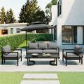 4-Piece Outdoor Steel Sofa Set Multi-Person Aluminum Outdoor Patio Furniture Set with Loveseat 2 Single Chair and Steel Coffee Table Conversation Sofa Set for 4 for Garden Poolside Lawn Gray