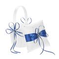 6 * 6 inches Double Heart Satin Ring Bearer Pillow and Wedding Flower Girl Basket Set with Rhinestone Ribbon Decoration Blue