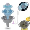 Funnel Set Nested Funnels with Handle 4 Pack Food Grade Plastic Funnels with Detachable Strainer Filter for Transferring of Liquid Fluid Powders (Cyan-Blue-Gray)