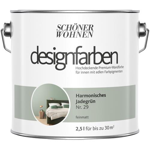 „SCHÖNER WOHNEN-FARBE Wand- und Deckenfarbe „“Designfarben““ Farben hochdeckende Premium-Wandfarbe, Farbwelt Grün Gr. 2,5 l 2500 ml, grün (harmonisches jadegrün nr 29) Wandfarbe bunt“