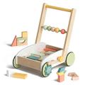 ROBUD Holz Lauflernwagen Baby Lauflernhilfe mit geometrischen Baublöcken, Lernen Laufwagen Spielzeug/ Baby Walker, für Gehfrei Kleinkinder, Bunte Bausteine