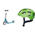 HUDORA Little BigWheel Scooter - Cityroller Klappbar & Höhenverstellbar - Tretroller für Kinder & ABUS Fahrradhelm Youn-I 2.0 - mit Licht für Kinder, Jugendliche und Junge Erwachsene - Grün, Größe M