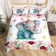 Girls Elephant Comforter Cover Cute Animal Duvet Cover Double for Kids Toddlers Boys Bedroom Decor, Floral Butterfly Bedding Set Kawaii Elephant Bed Cover with 4 Corner Ties, Colorful…