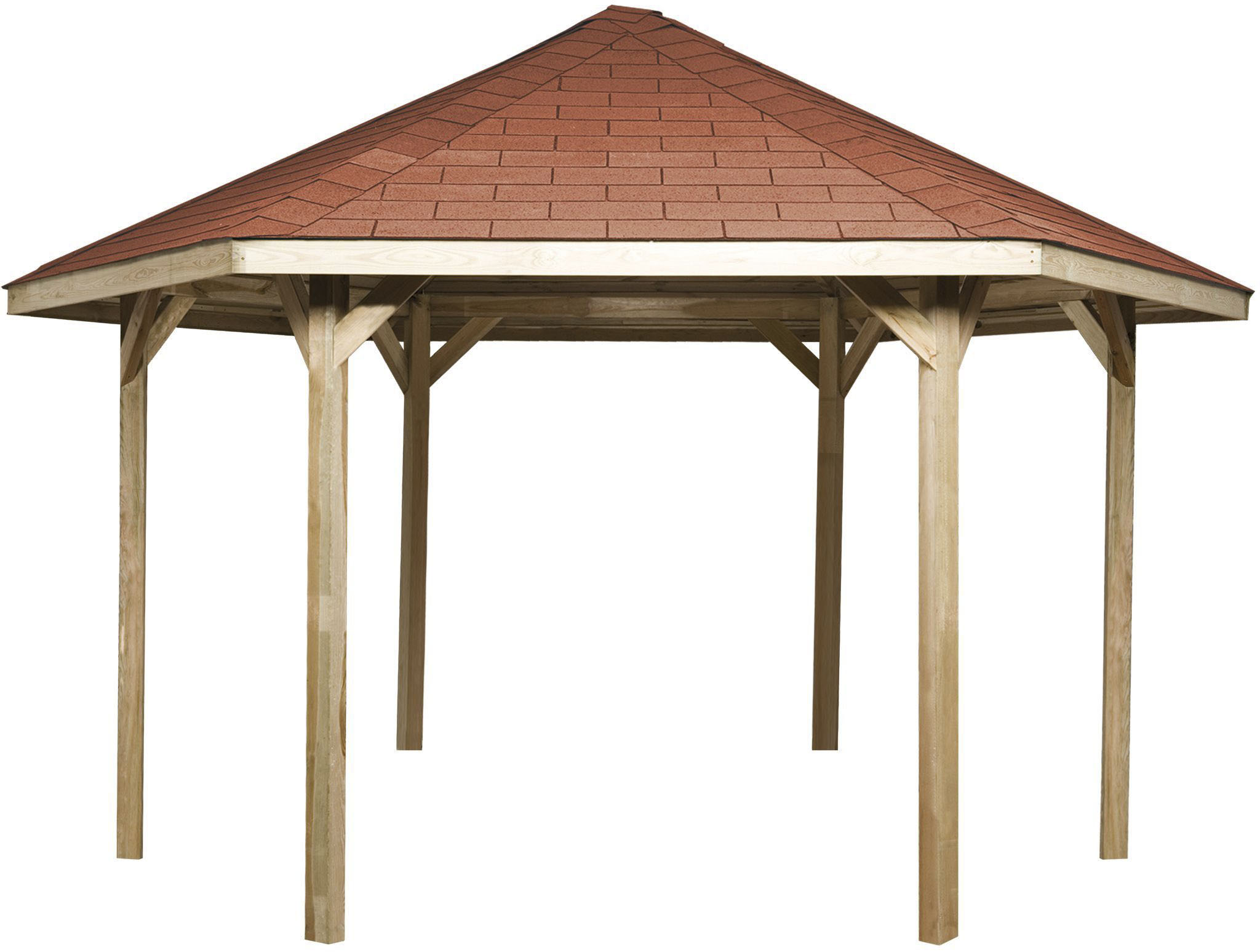 Pavillon WEKA "656 Gr.2, inkl. roten Dachschindeln", braun, B/H/T: 399cm x 461cm, Pavillons, 19 mm Massivholzdach Image