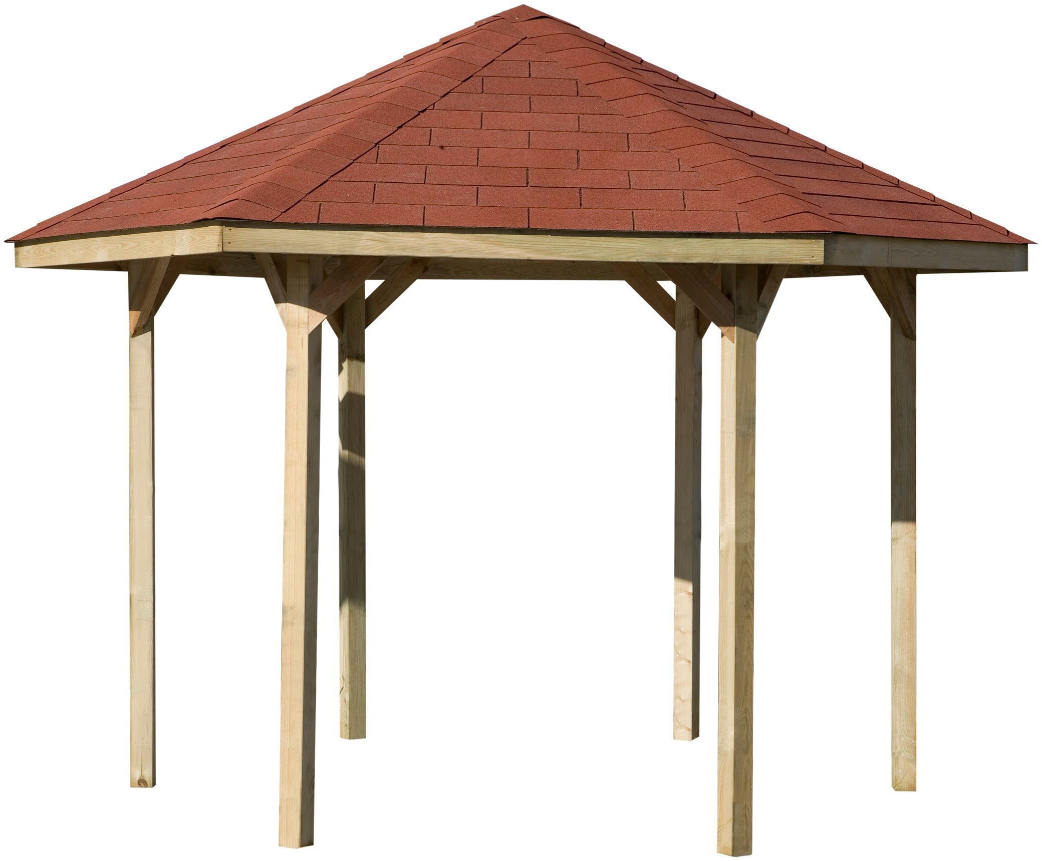 Pavillon WEKA "656 Gr.1, inkl. roten Dachschindeln", braun, B/H/T: 326cm x 376cm, Pavillons, 19 mm Massivholzdach Image