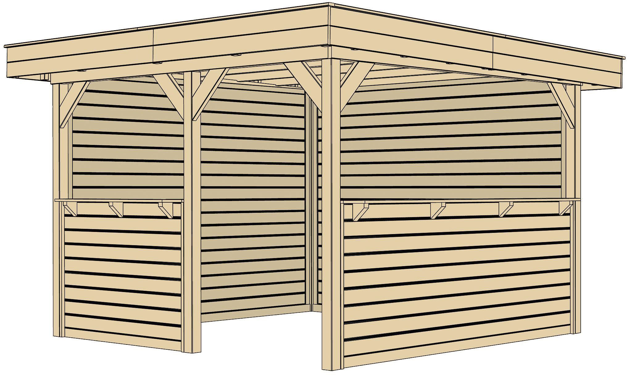 Holzpavillon WEKA "Gartenlaube 657 Gr.2", braun (kdi), B/H/T: 230cm, Pavillons, Set mit 2 Rückwänden, Tresenwand und Treseneingang Image