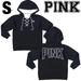 Pink Victoria's Secret Tops | 2018 Victoria’s Secret Pink Logo Lace Up Boyfriend Hoodie Pullover Jacket Small | Color: Black/White | Size: S