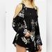 Free People Dresses | Free People Clear Skies Black Floral Cold Shoulder Mini Dress Size Xs | Color: Black | Size: Xs