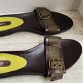 Nine West Shoes | New Nine West Leather Upper Nwyvy Brown Casual Flat Slide Sandals 9m | Color: Brown | Size: 9