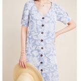 Anthropologie Dresses | Anthropologie Embroidered Floral Button Down Dress | Color: Blue/White | Size: L