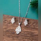 Urban Outfitters Jewelry | 3for$28 New Uo Silver Stainless Steel Hamsa Hand Pendant Necklace Earring Set | Color: Silver | Size: Os