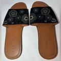 Coach Shoes | Coach Tea Rose Floral Rivet Stud Black Suede Slide Sandal Shoe Size 8b | Color: Black | Size: 8